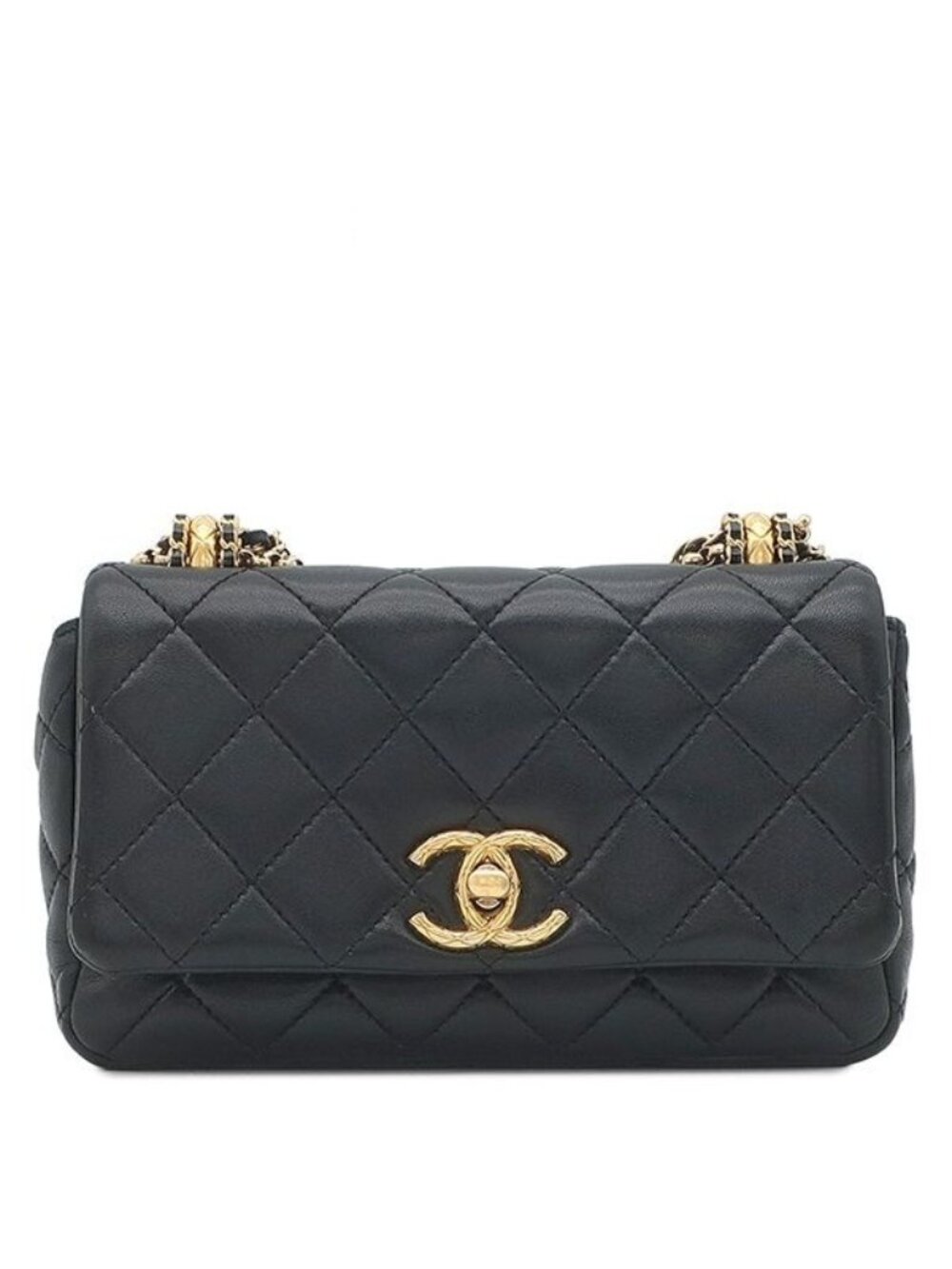 Chanel Shoulder Bag Quilted Mini Chain Lambskin Black Gold 3 Heavy Repair